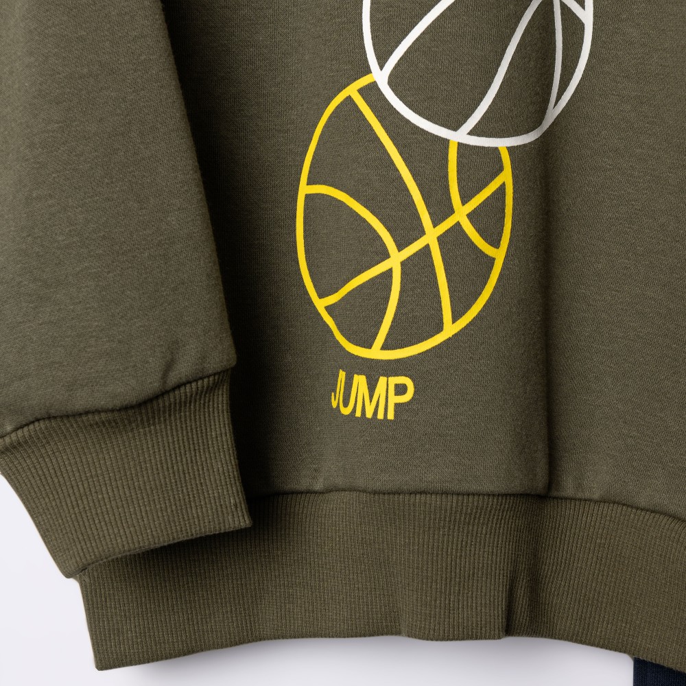 Παιδικό Σετ Φούτερ Φόρμας Με Τύπωμα Basket Jump Αγόρι (2-6) -Χακί- 227-317110-1