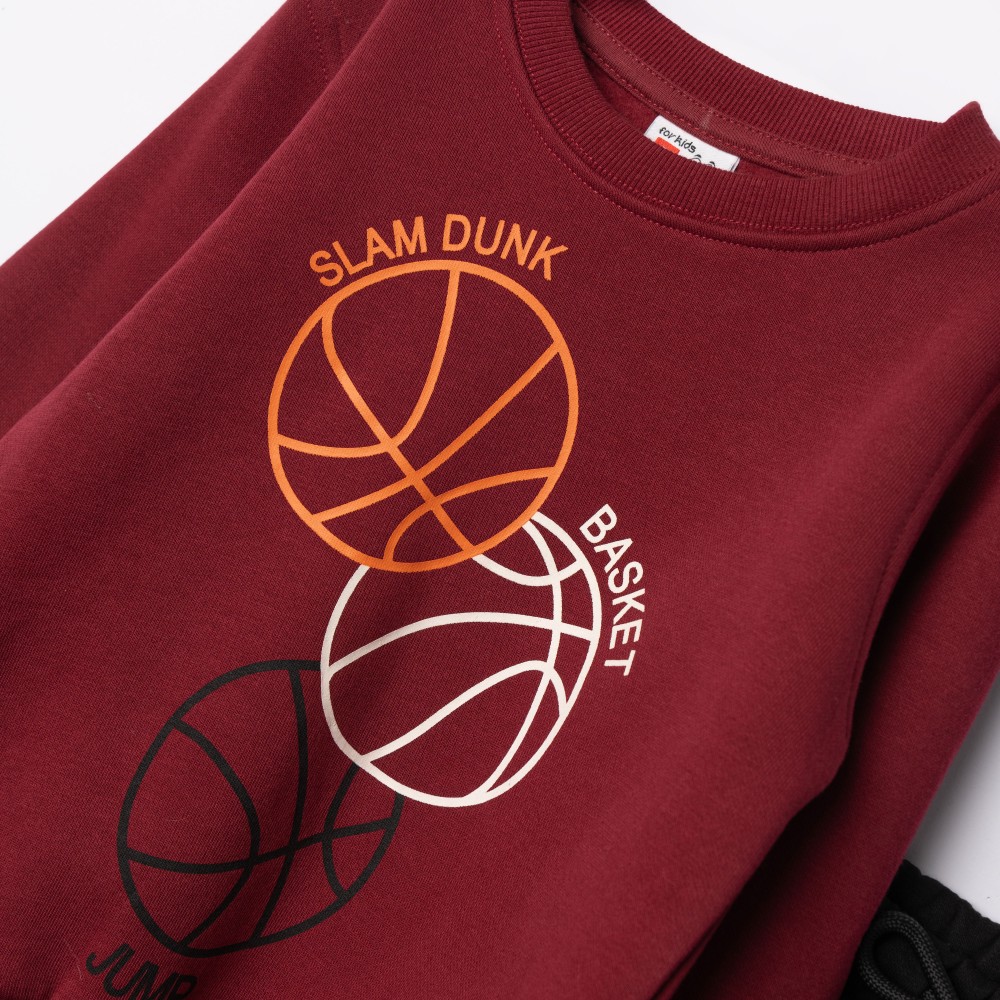 Παιδικό Σετ Φούτερ Φόρμας Με Τύπωμα Basket Jump Αγόρι (2-6) -Μπορντώ- 227-317110-2