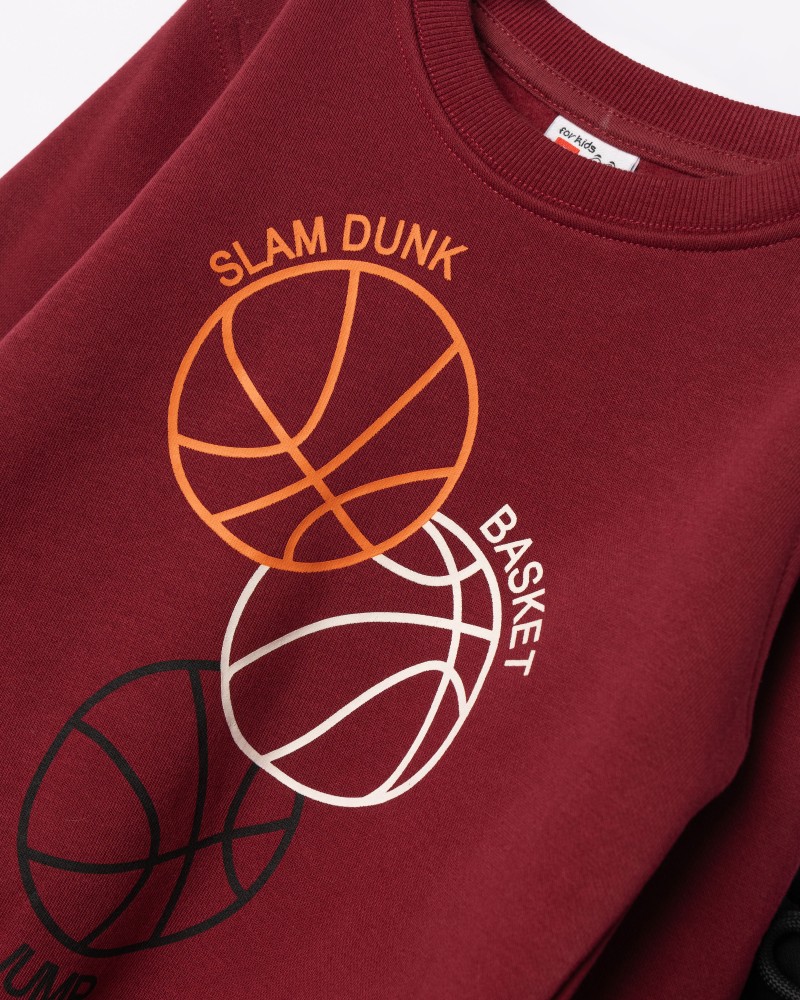 Παιδικό Σετ Φούτερ Φόρμας Με Τύπωμα Basket Jump Αγόρι (2-6) -Μπορντώ- 