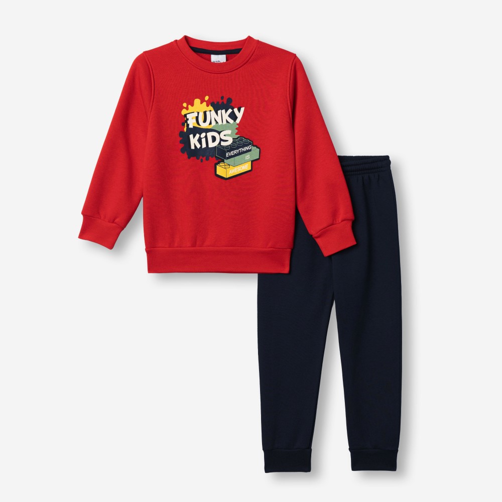 Παιδικό Σετ Φούτερ Φόρμας Με Τύπωμα Funky Kids Αγόρι (2-6) -Κόκκινο- 