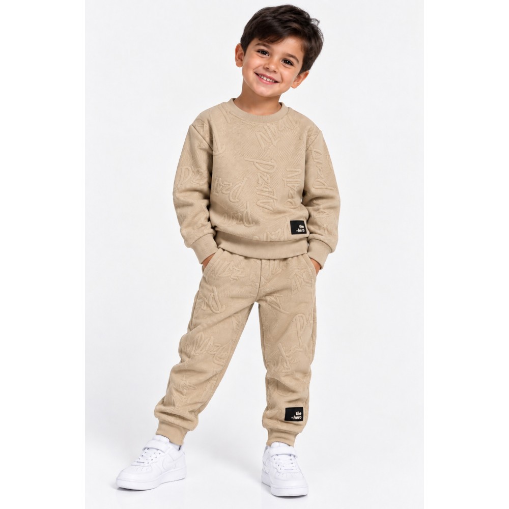 Παιδικό Σετ Φόρμα με Ανάγλυφο Tracksuit για Αγόρι (2-6) -Μπεζ- 227-317155-1