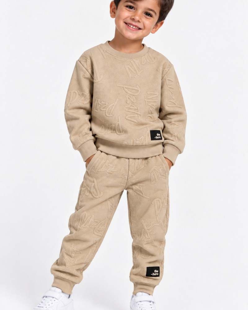 Παιδικό Σετ Φόρμα με Ανάγλυφο Tracksuit για Αγόρι (2-6) -Μπεζ- 