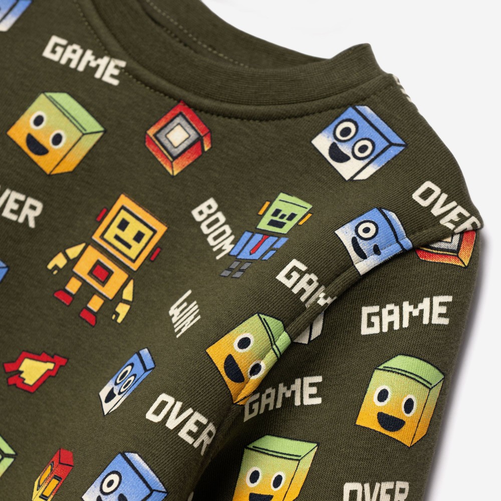 Παιδική Μπλούζα Φούτερ Με Allover Τύπωμα Gamer για Αγόρι (2-6) -Ανοιχτό Χακί- 227-392106-2