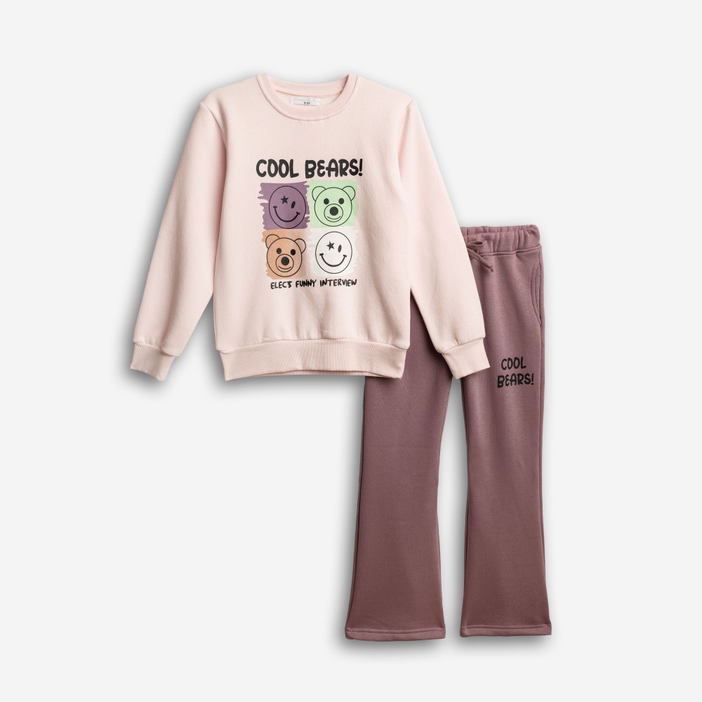 Εφηβικό Σετ Φούτερ Φόρμα με Τύπωμα Cool Bears Κορίτσι (6-16) -Ροζ- 