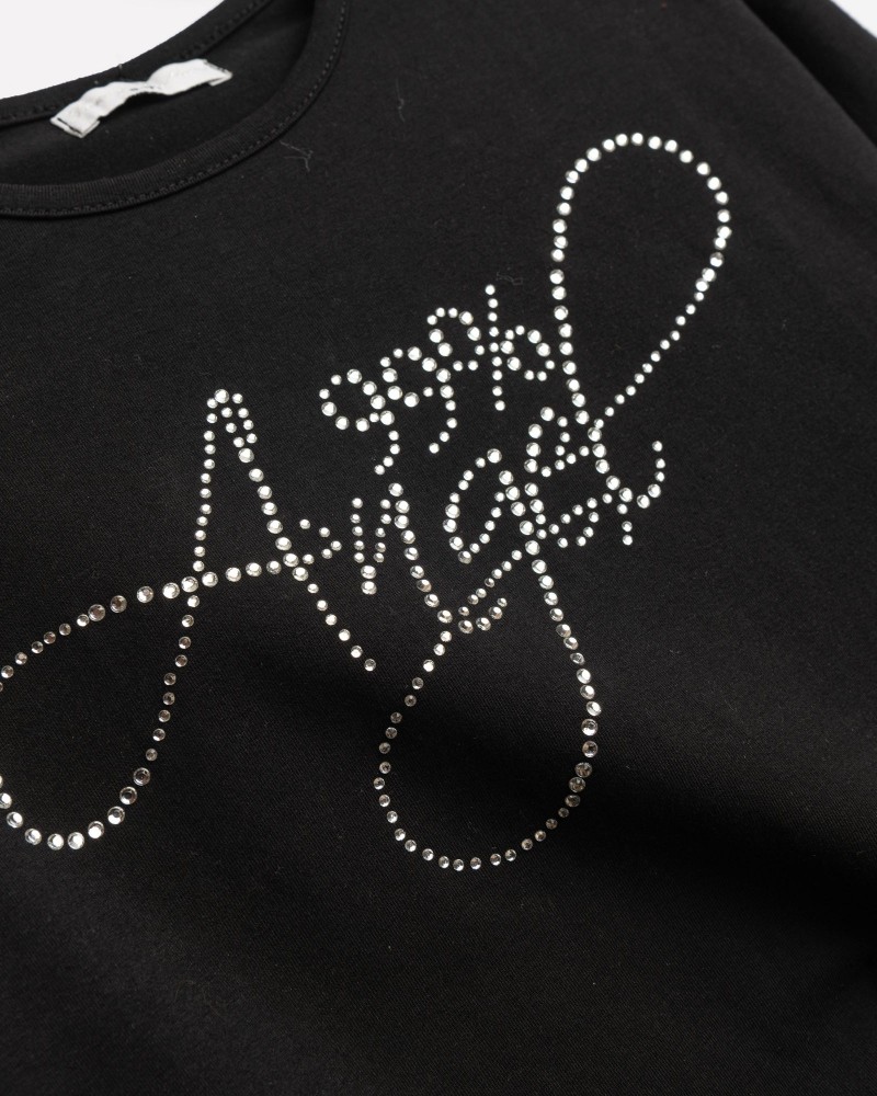 Εφηβικό Σετ Κολάν Με Τύπωμα από Strass Angel για Κορίτσι (6-16) -Μαύρο- 
