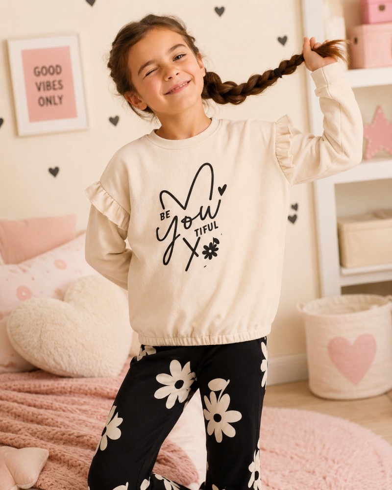 Εφηβικό Σετ Κολάν Εποχής Με Τύπωμα Be You Tiful για Κορίτσι (6-16) -Πάγου- 