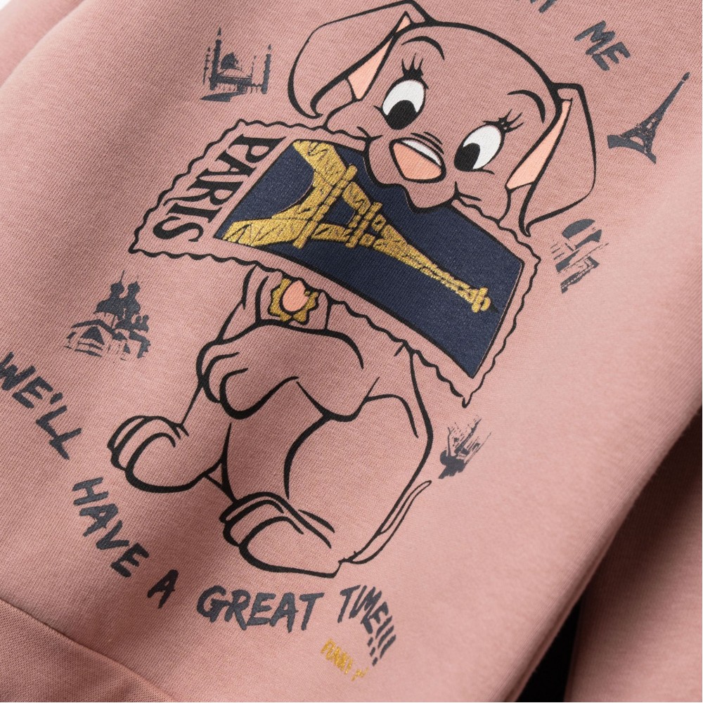 Παιδικό Σετ Φούτερ Φόρμα με Τύπωμα Travel With Dog to Paris Κορίτσι (2-6) -Ροζ- 227-717101-1