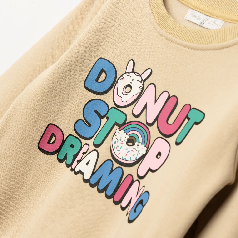 Παιδικό Σετ Φόρμας Φούτερ με Τύπωμα Donut Stop Dreaming Κορίτσι (2-6) -Μπεζ- 227-717111-2