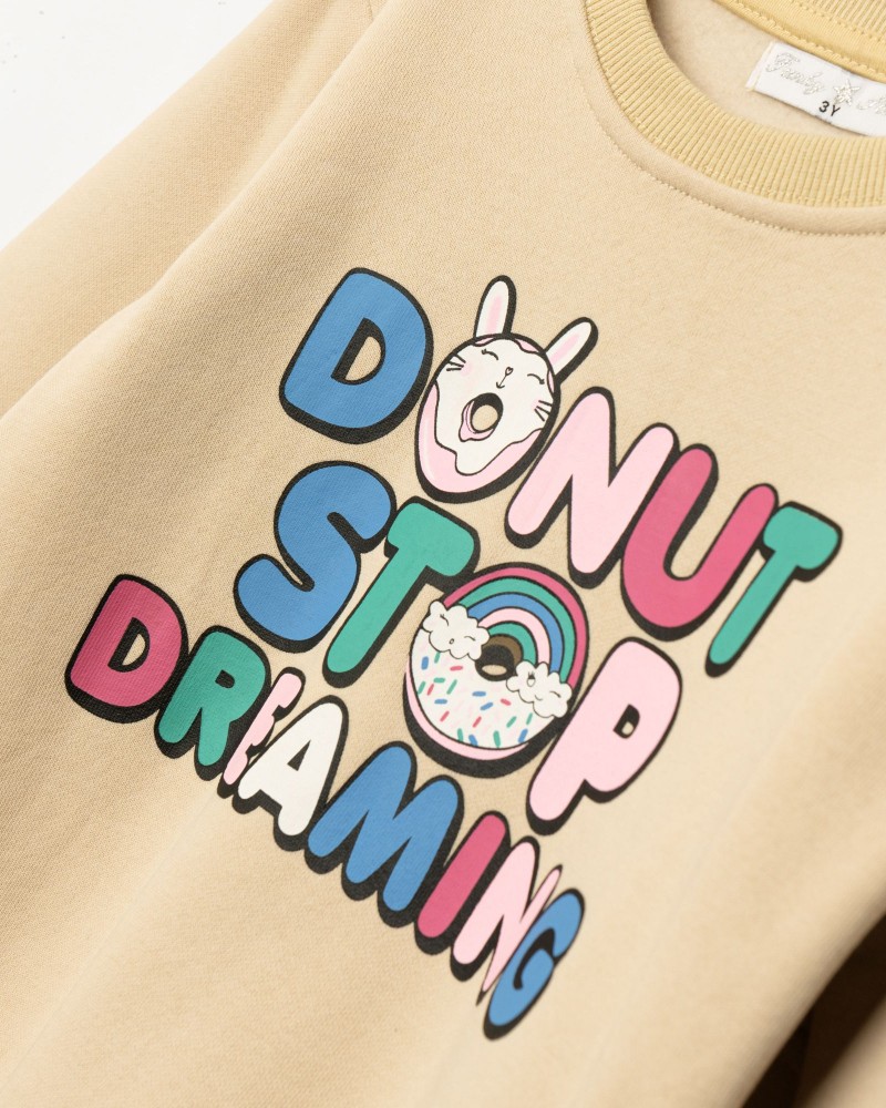 Παιδικό Σετ Φόρμας Φούτερ με Τύπωμα Donut Stop Dreaming Κορίτσι (2-6) -Μπεζ- 