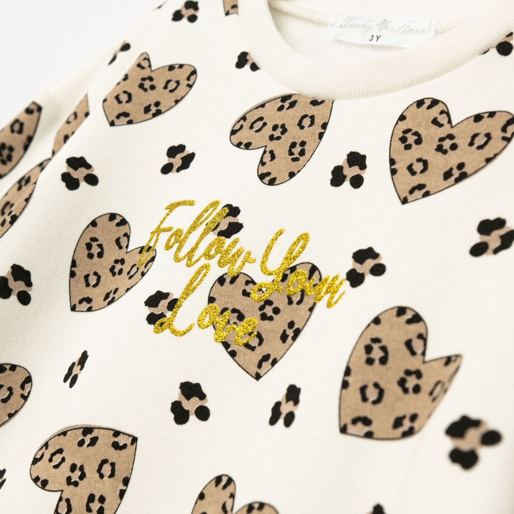 Παιδικό Σετ Κολάν Φούτερ Με Τύπωμα Animal Print Καρδούλες για Κορίτσι (2-6) -Εκρού- 227-739102-1