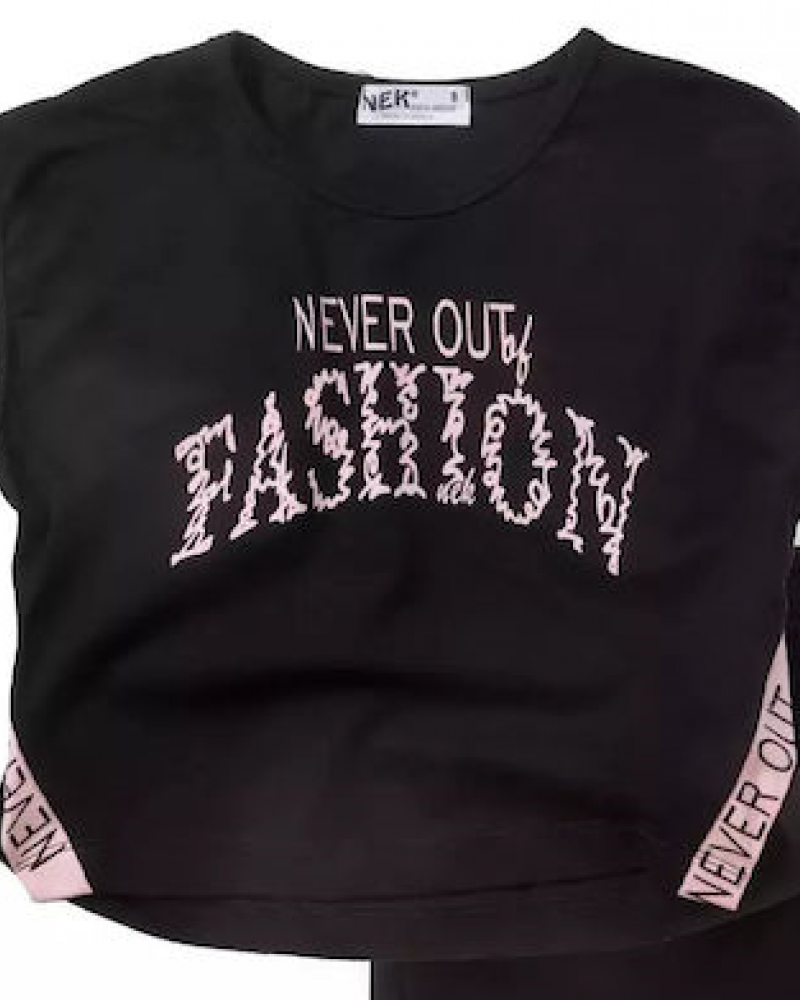 Εφηβικό Σετ Μπλούζα Top Never Out of Fashion Και Shorts Κορίτσι (6-16Ε) -Μαύρο- 23424