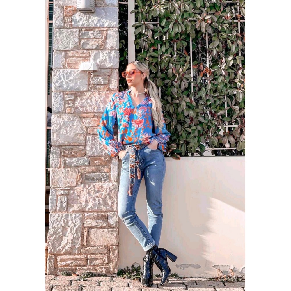 Παντελόνι Τζιν Ψηλόμεσο SKinny Denim με Κεντητή Ζώνη -Μπλε τζιν- 23529 Παντελόνι Τζιν Ψηλόμεσο SKinny Denim με Κεντητή Ζώνη -Μπλε τζιν- 23529