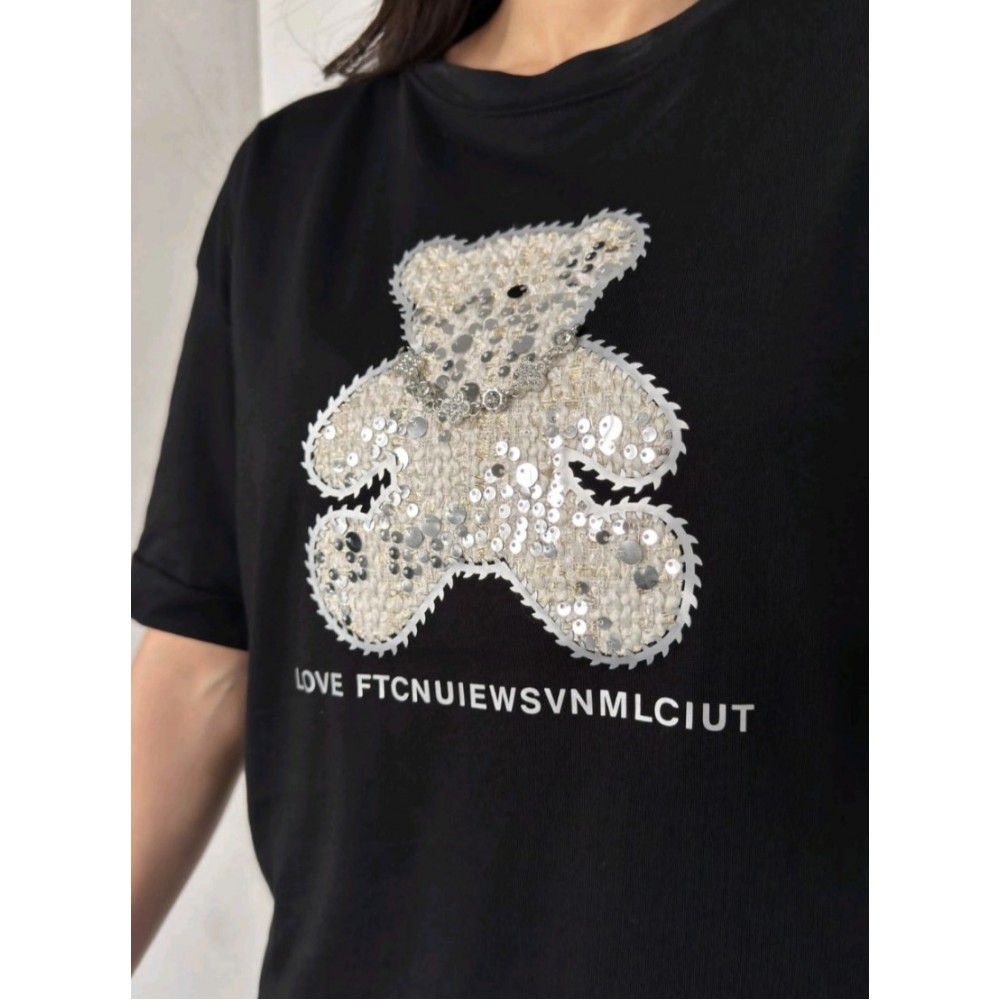 T-Shirt Μπλούζα Μακό με Τύπωμα και Στρας -Μαύρο- 23659 T-Shirt Μπλούζα Μακό με Τύπωμα και Στρας -Μαύρο- 23659