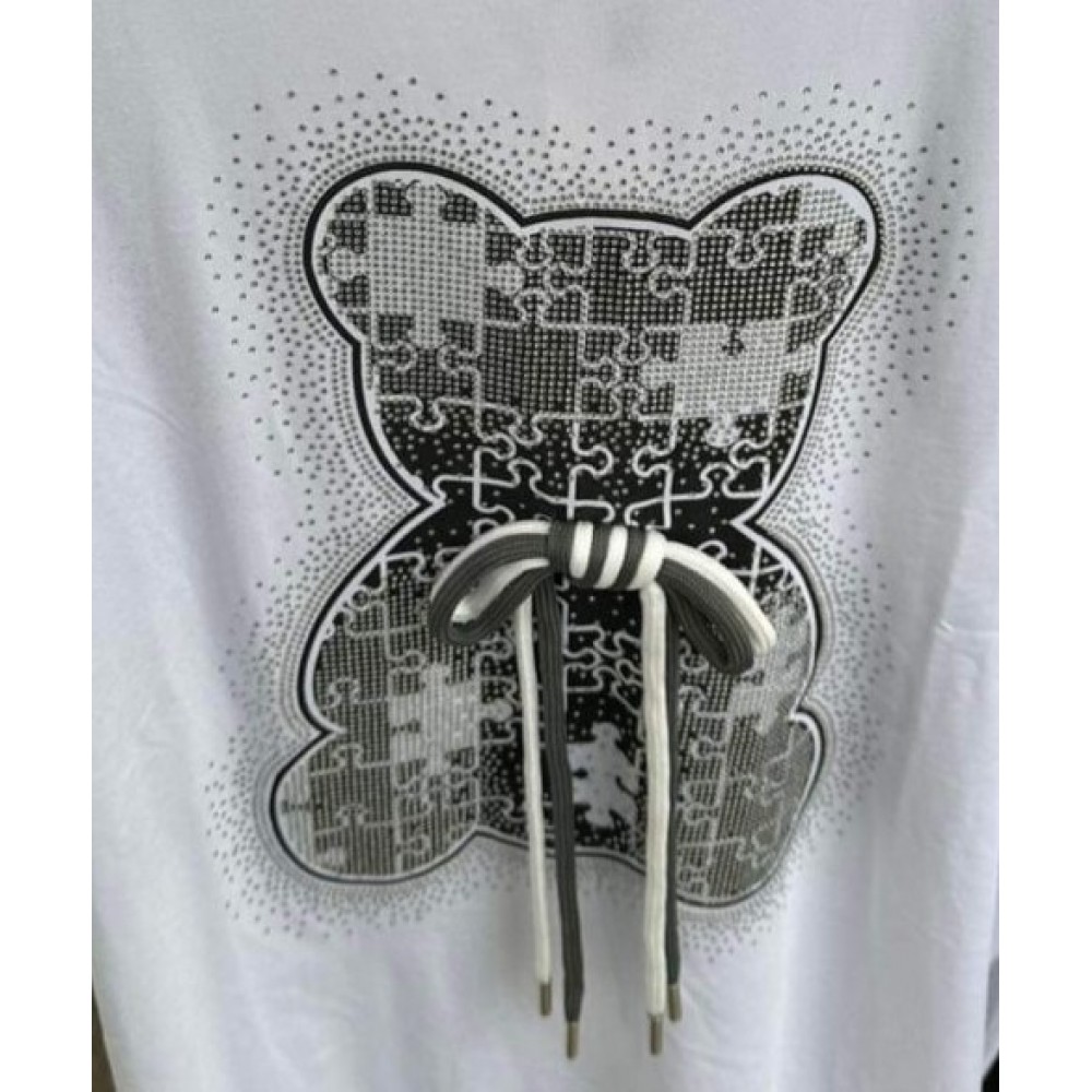 T-Shirt Μπλούζα Μακό Με Τύπωμα Αρκουδάκι με Στρας -Λευκό- 2390