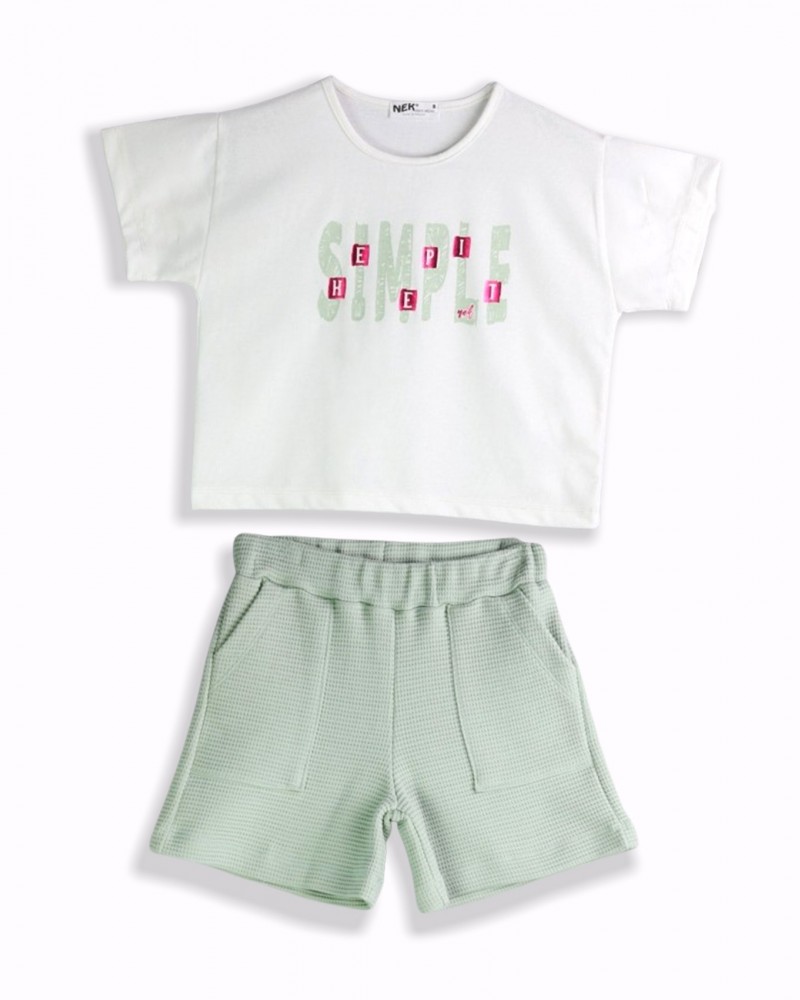 Εφηβικό Σετ Μπλούζα Μακό Simple Και Shorts Κορίτσι (6-16Ε) -Βεραμάν- 24124