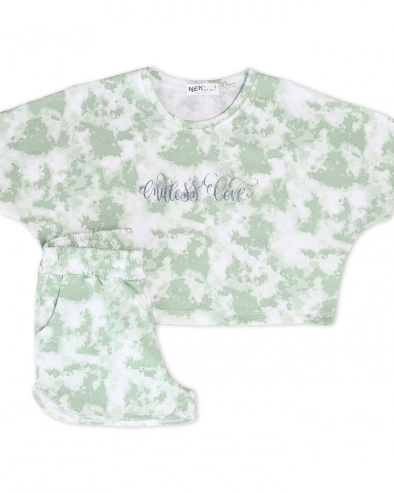 Εφηβικό Σετ, Tie-Dye Top Μπλουζάκι και Shorts -Βεραμάν- 24722