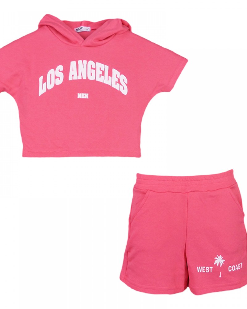 Εφηβικό, Crop Top Σετ 2 τεμαχίων, Top Μπλούζα και Shorts -Φούξια-  24922