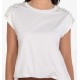 Μπλούζα T-Shirt με Πέρλες στους Ώμους -Λευκό- 25191 Μπλούζα T-Shirt με Πέρλες στους Ώμους -Λευκό- 25191