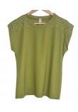 Μπλούζα T-Shirt με Πέρλες στους Ώμους -Lime- 25191