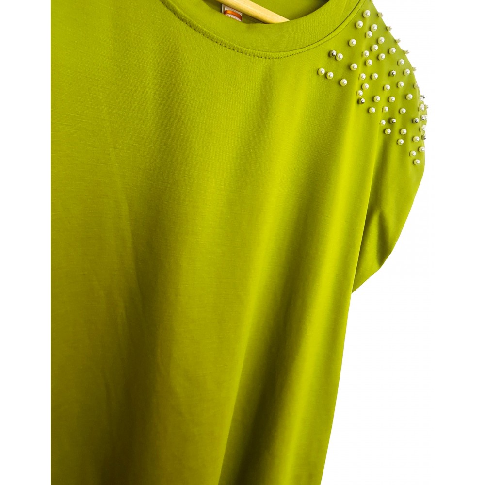 Μπλούζα T-Shirt με Πέρλες στους Ώμους -Lime- 25191