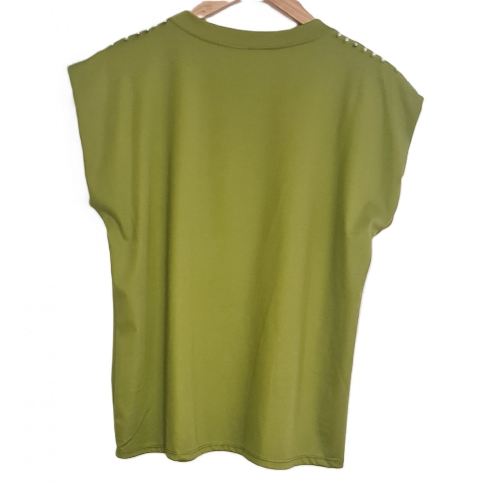 Μπλούζα T-Shirt με Πέρλες στους Ώμους -Lime- 25191 Μπλούζα T-Shirt με Πέρλες στους Ώμους -Lime- 25191