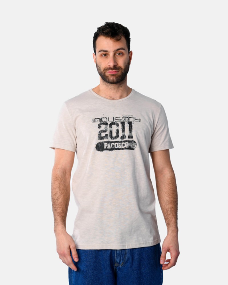 Ανδρική Μακό Μπλούζα T-Shirt Industru -Μπεζ- 2531018