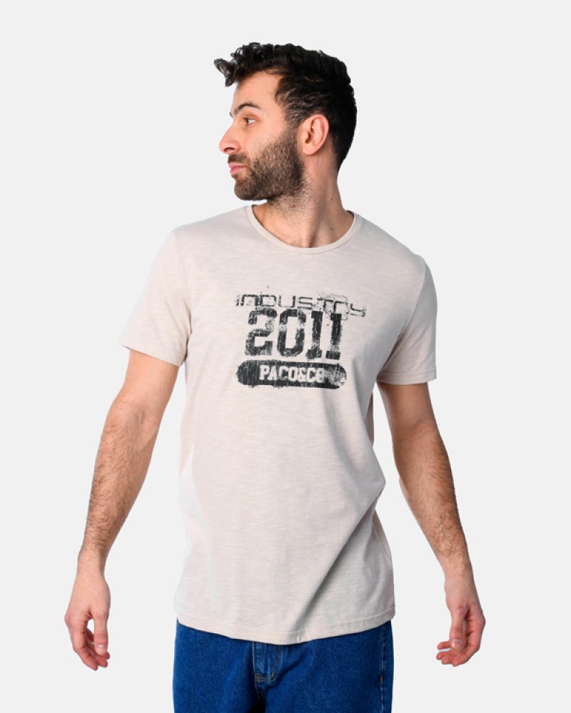 Ανδρική Μακό Μπλούζα T-Shirt Industru -Μπεζ- 2531018