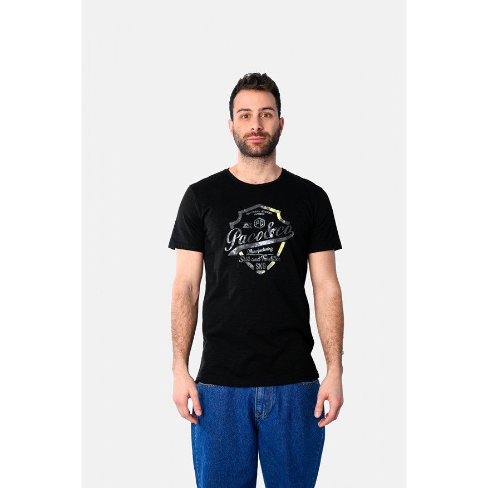 Ανδρική Μακό Μπλούζα T-Shirt Paco Shield -Μαύρο- 2531019