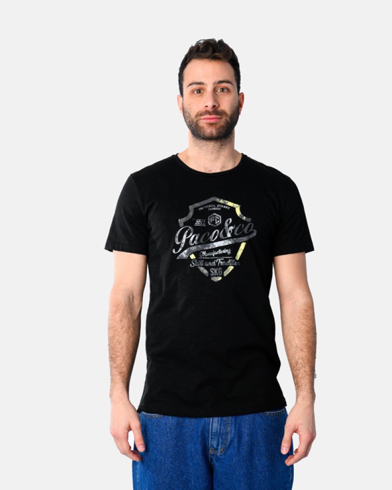Ανδρική Μακό Μπλούζα T-Shirt Paco Shield -Μαύρο- 2531019