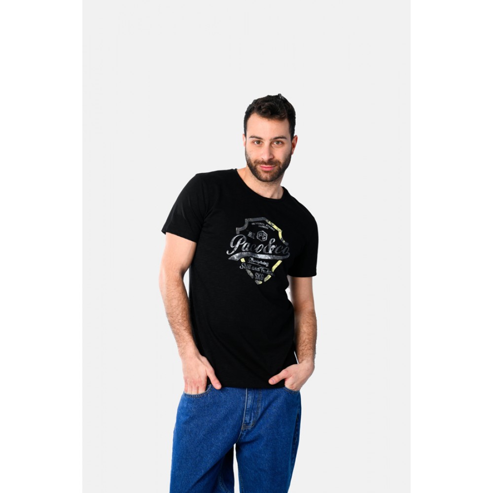 Ανδρική Μακό Μπλούζα T-Shirt Paco Shield -Μαύρο- 2531019