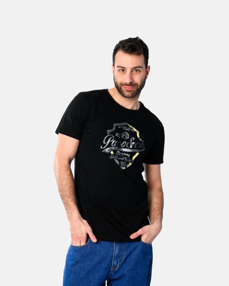 Ανδρική Μακό Μπλούζα T-Shirt Paco Shield -Μαύρο- 2531019