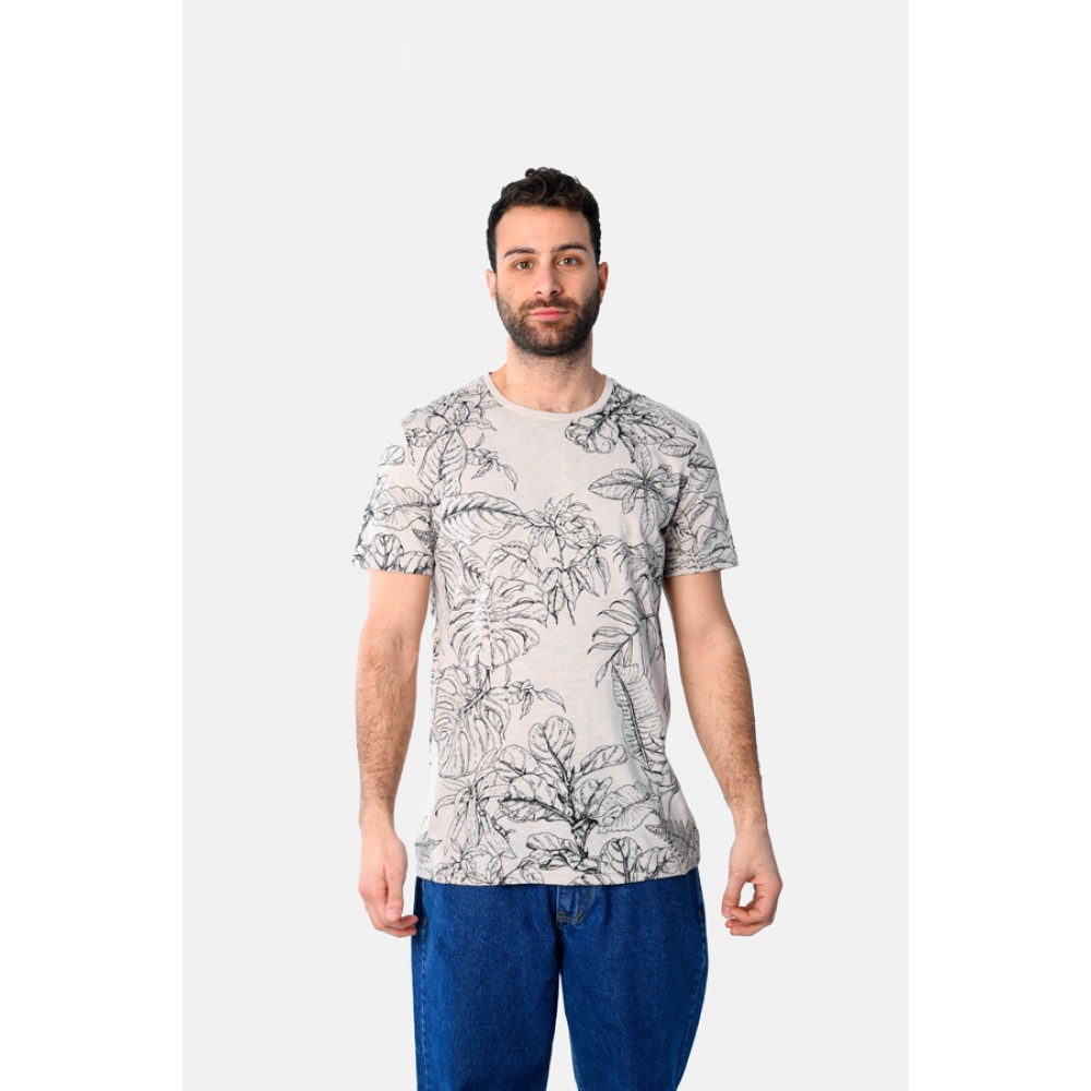 Ανδρική Μακό Μπλούζα T-Shirt Foliage -Μπεζ- 2531022