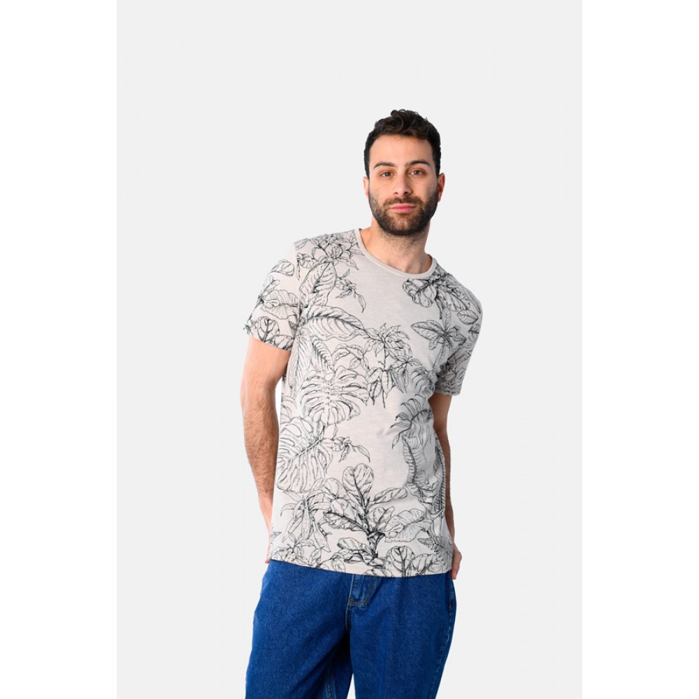 Ανδρική Μακό Μπλούζα T-Shirt Foliage -Μπεζ- 2531022