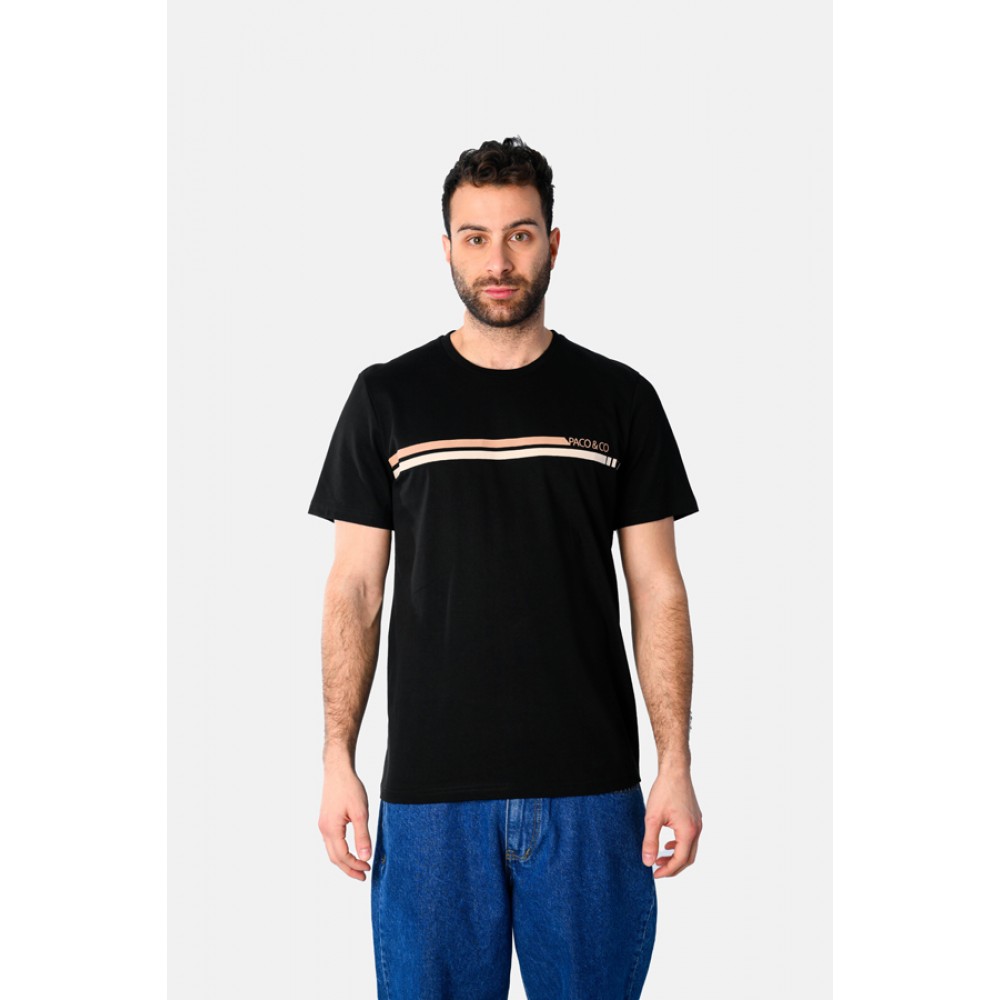 Ανδρική Μακό Μπλούζα T-Shirt Lines -Μαύρο- 2531038