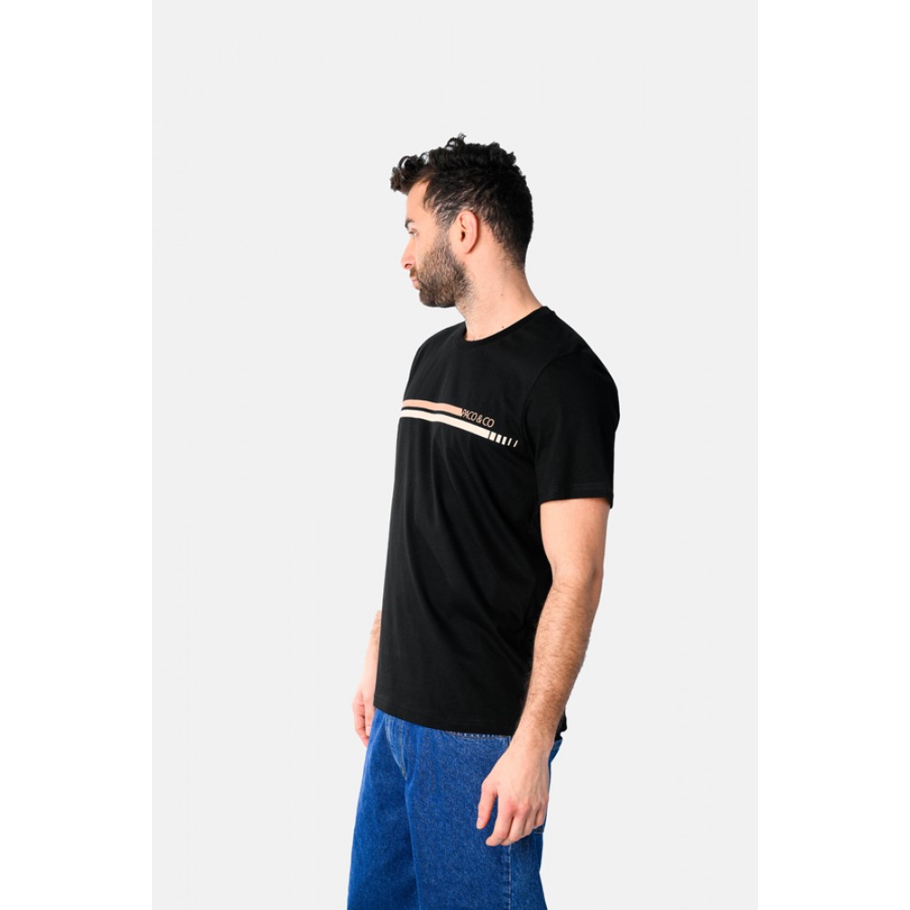 Ανδρική Μακό Μπλούζα T-Shirt Lines -Μαύρο- 2531038