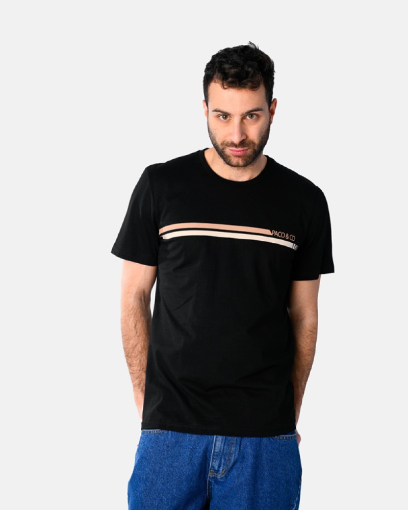 Ανδρική Μακό Μπλούζα T-Shirt Lines -Μαύρο- 2531038