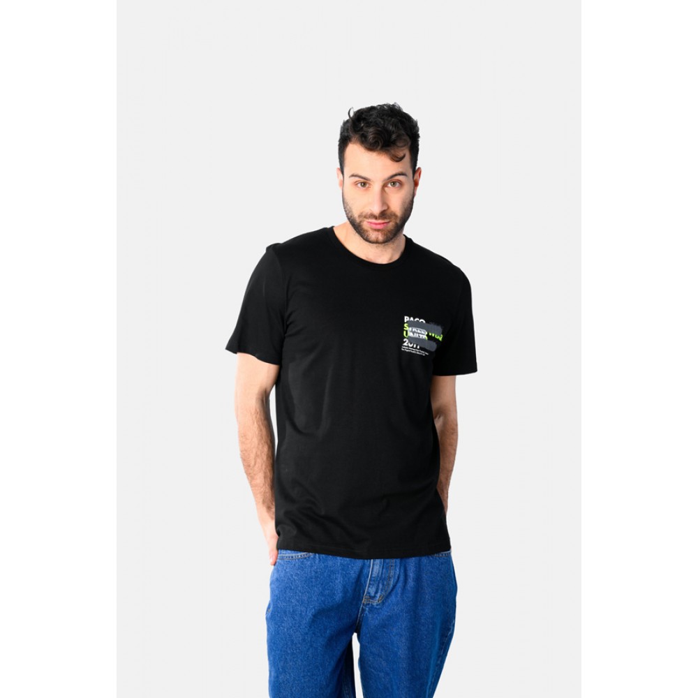 Ανδρική Μακό Μπλούζα T-Shirt Stamped -Μαύρο- 2531046