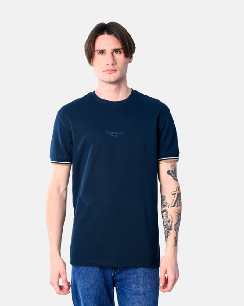 Ανδρική Πικέ Μπλούζα T-Shirt College Stripes -Μπλε- 2531093