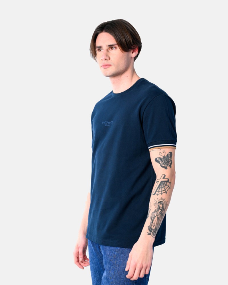 Ανδρική Πικέ Μπλούζα T-Shirt College Stripes -Μπλε- 2531093