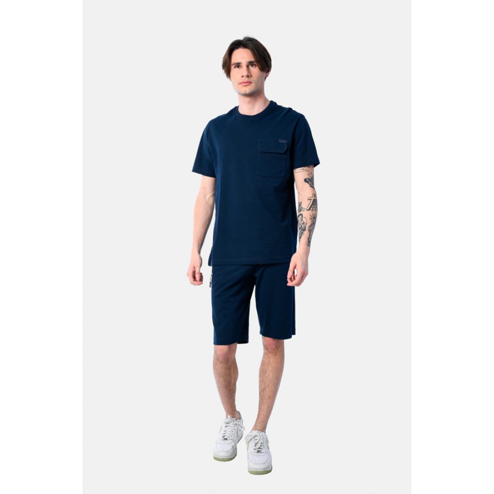 Ανδρικό Σετ Πικέ με T-Shirt Μπλούζα Και Βερμούδα 2Τμχ -Μπλε- 2531901