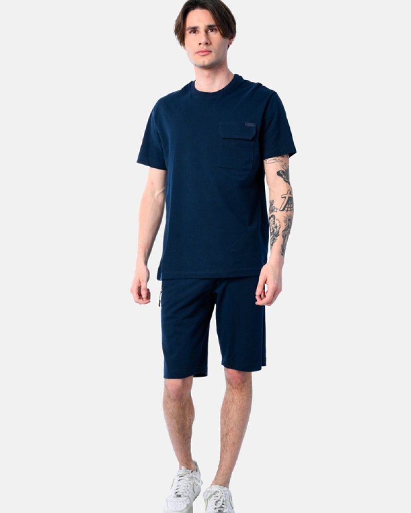 Ανδρικό Σετ Πικέ με T-Shirt Μπλούζα Και Βερμούδα 2Τμχ -Μπλε- 2531901