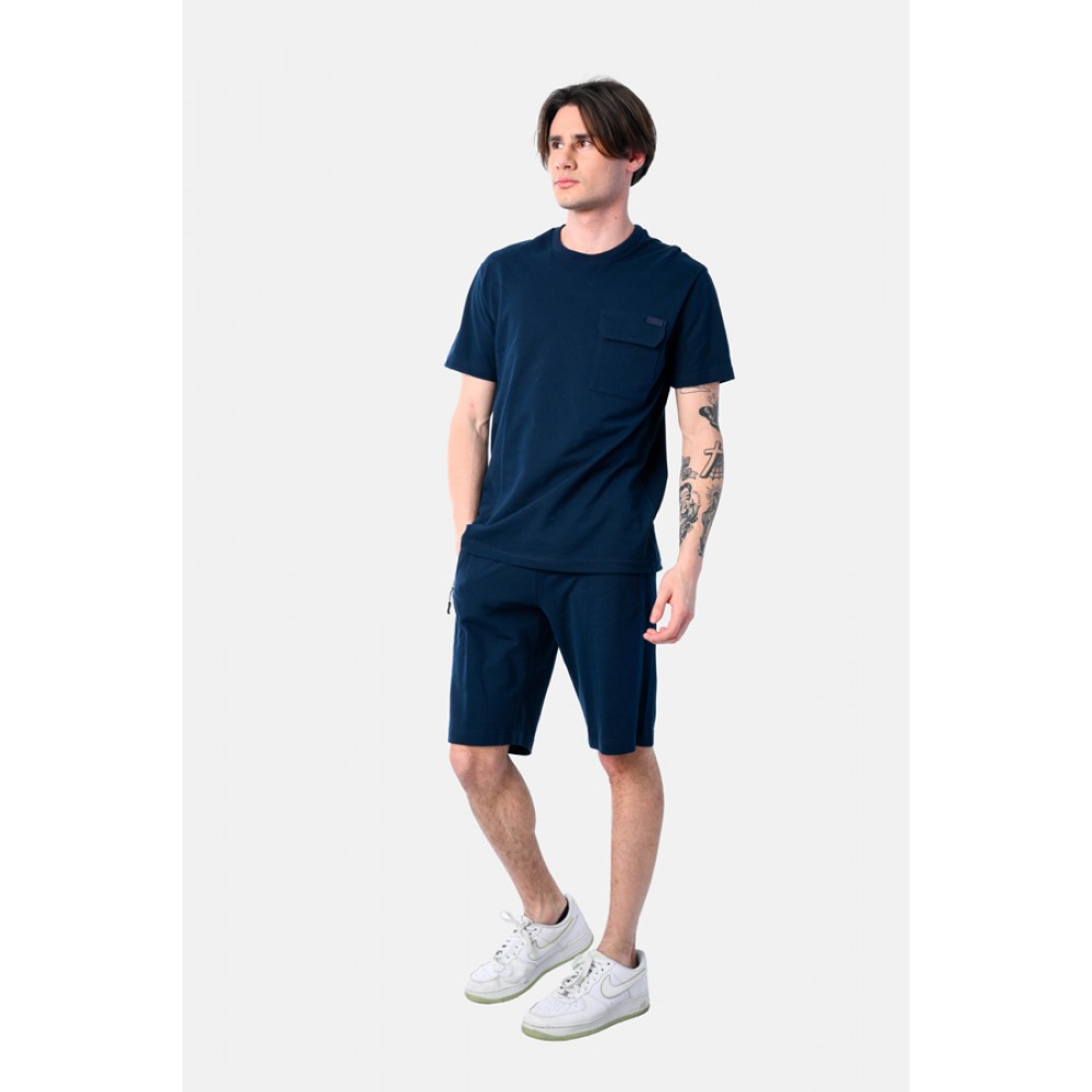 Ανδρικό Σετ Πικέ με T-Shirt Μπλούζα Και Βερμούδα 2Τμχ -Μπλε- 2531901