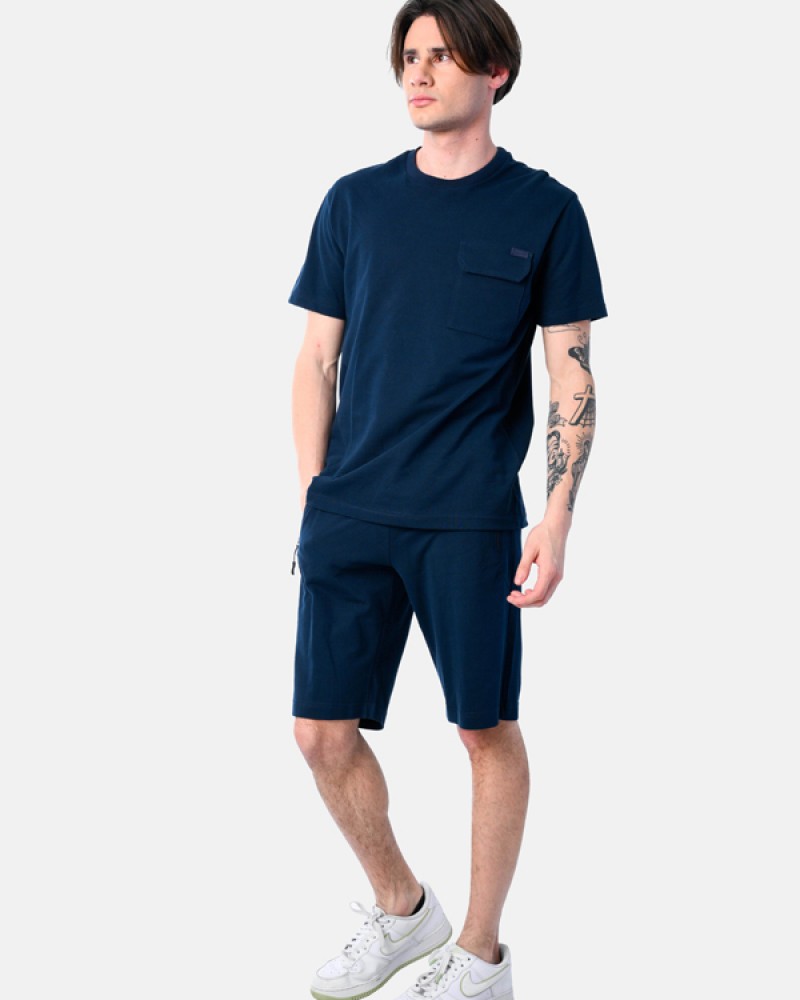 Ανδρικό Σετ Πικέ με T-Shirt Μπλούζα Και Βερμούδα 2Τμχ -Μπλε- 2531901