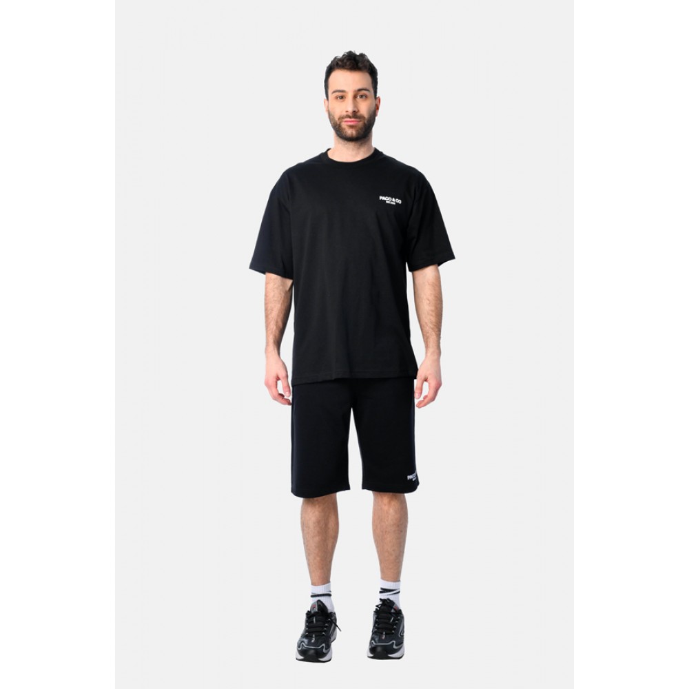 Ανδρικό Σετ με T-Shirt Μπλούζα Μακό Και Βερμούδα 2Τμχ -Μαύρο- 2531902