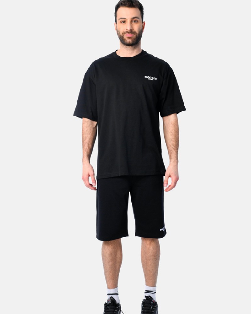 Ανδρικό Σετ με T-Shirt Μπλούζα Μακό Και Βερμούδα 2Τμχ -Μαύρο- 2531902