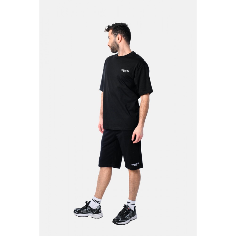 Ανδρικό Σετ με T-Shirt Μπλούζα Μακό Και Βερμούδα 2Τμχ -Μαύρο- 2531902