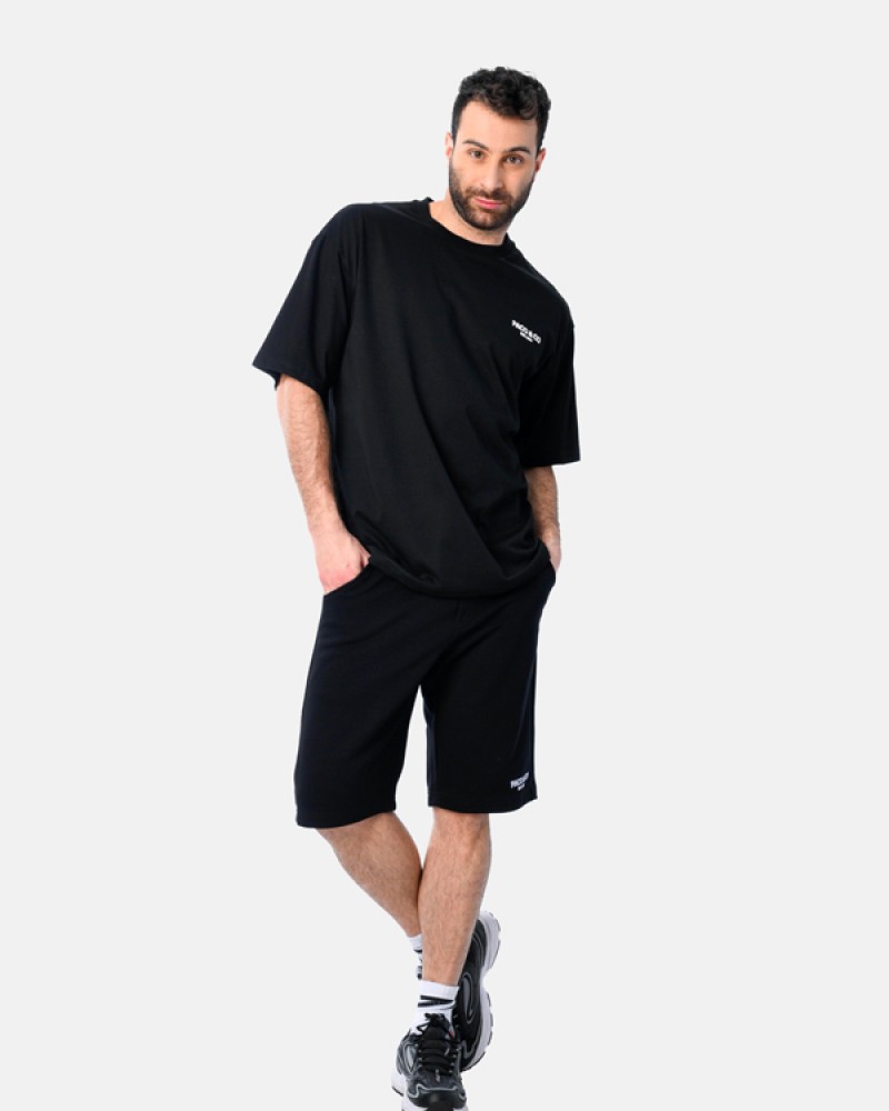 Ανδρικό Σετ με T-Shirt Μπλούζα Μακό Και Βερμούδα 2Τμχ -Μαύρο- 2531902