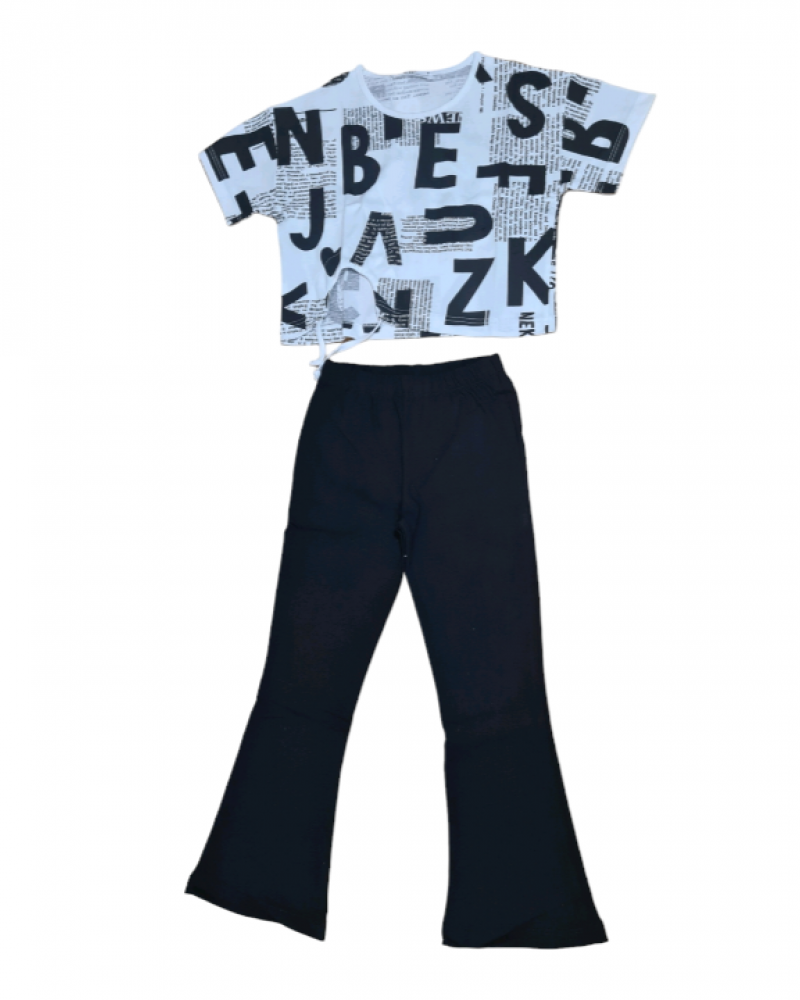 Εφηβικό Σετ Μπλούζα Top  Και Παντελόνα Καμπάνα Κορίτσι (6-16Ε) –Μαύρο– 25524