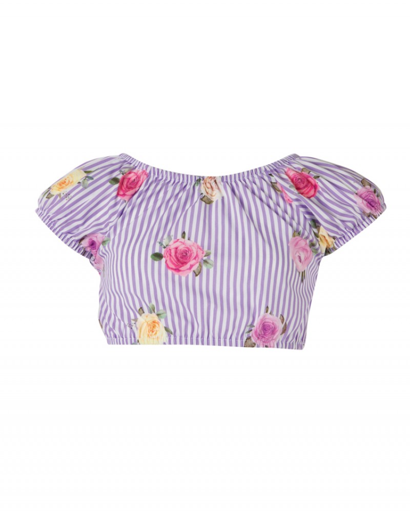 Εφηβικό Crop Top Μπλουζάκι Floral με Δέσιμο -Ριγέ- 2576