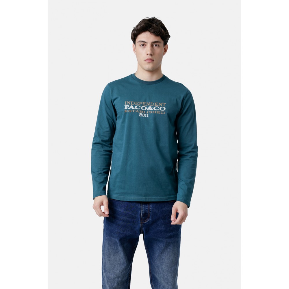Μπλούζα Μακρυμάνικη T-Shirt Μακό Paco & Co -Πετρόλ- 